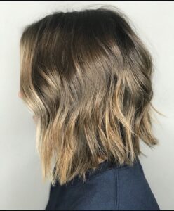 Razor-cut lived-in lob haircut with balayage highlights by Rebecca Erickson