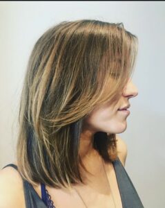 Textured razor-cut lob with soft face-framing layers by Rebecca Erickson, Nashville, TN hairstylist