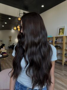 dark brown long extensions by haley tucker, Nashville hairstylist.