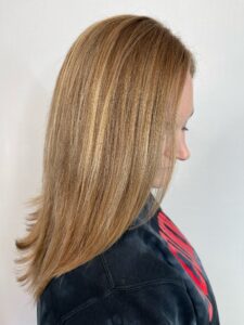 Sleek, straight golden blonde with dimensional highlights by Gabby Allen, Lebanon, TN hairstylist
